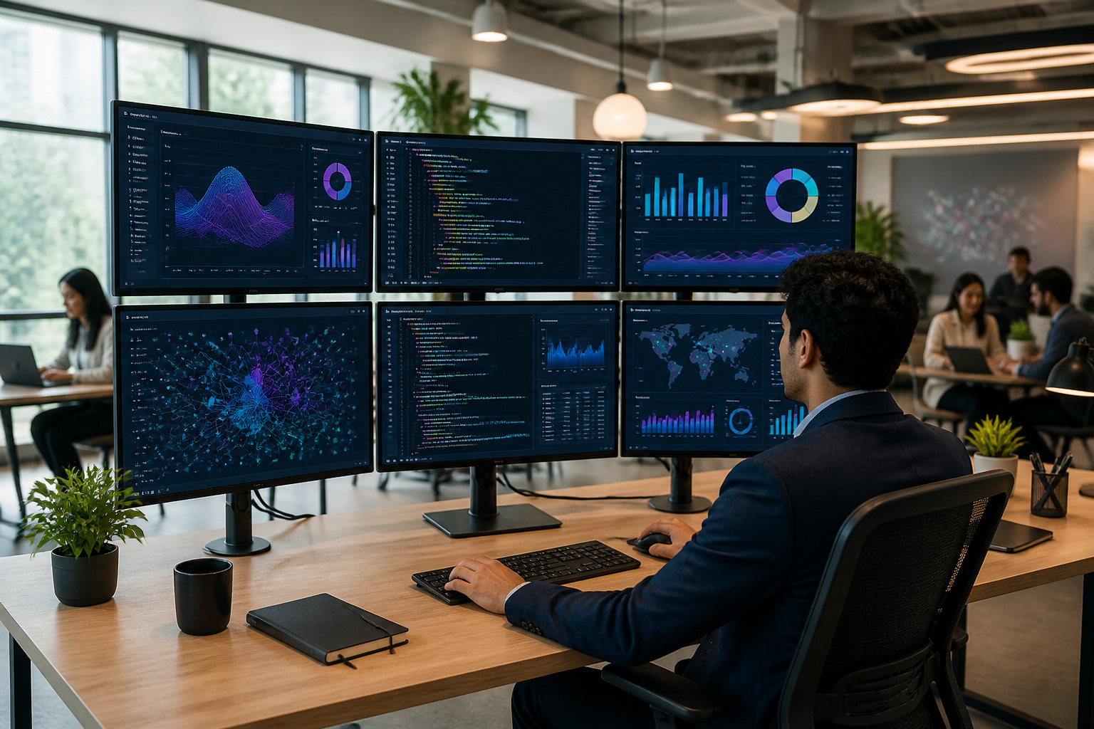 Professionnel de la donnee analysant des visualisations complexes