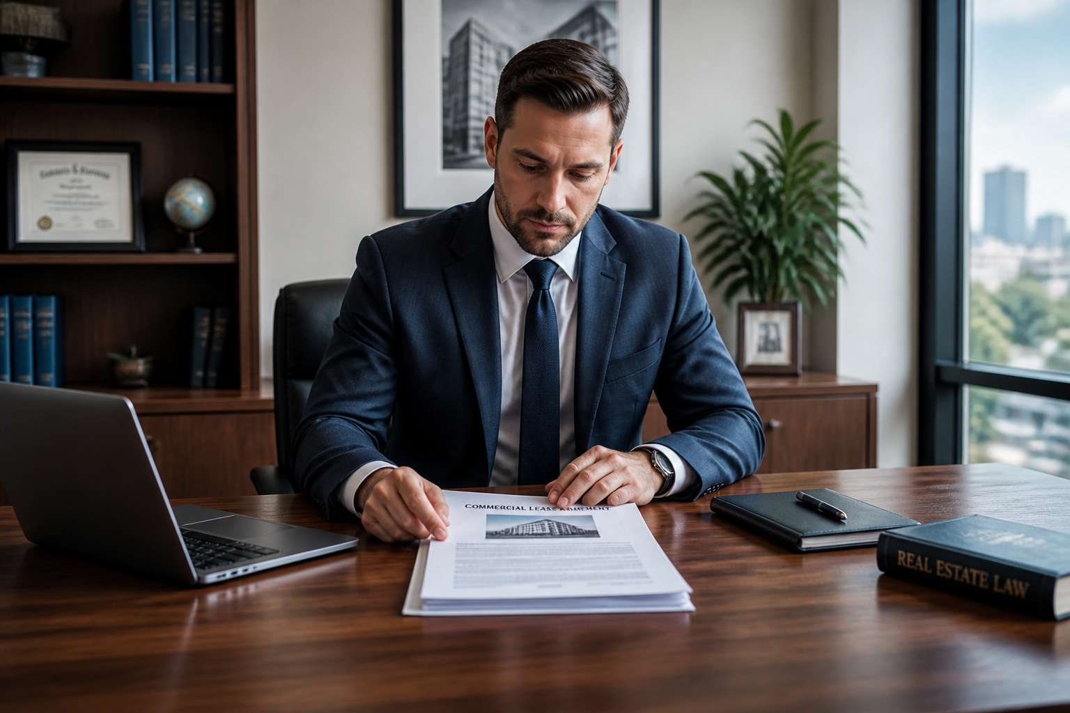 Avocat examinant un bail commercial