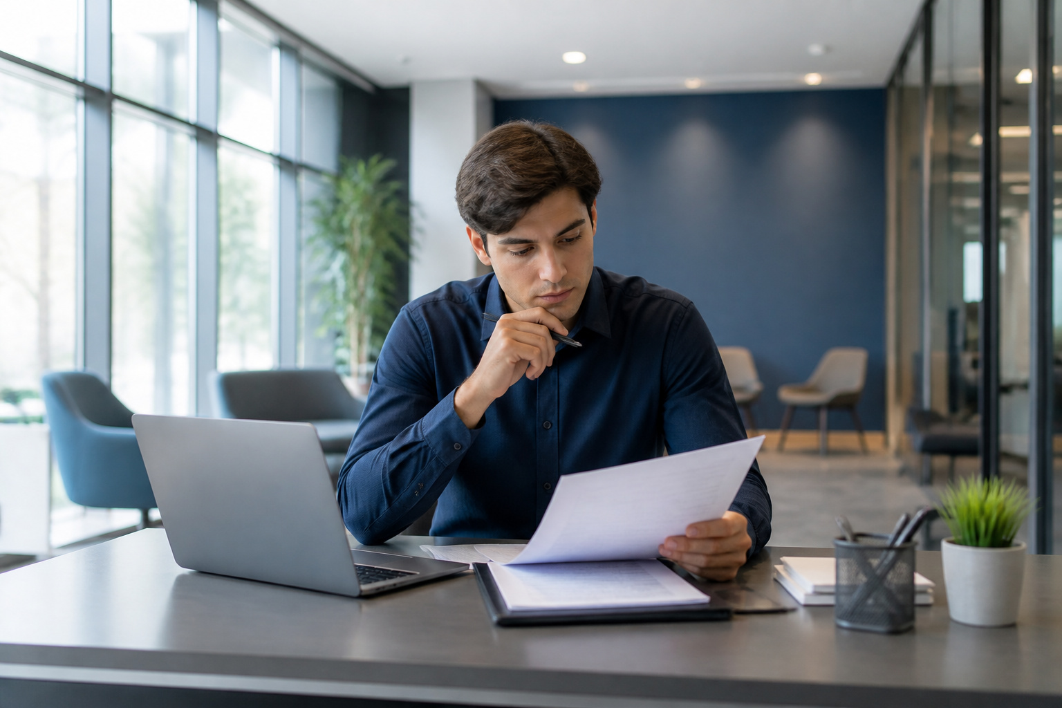 Jeune adulte concentre au bureau