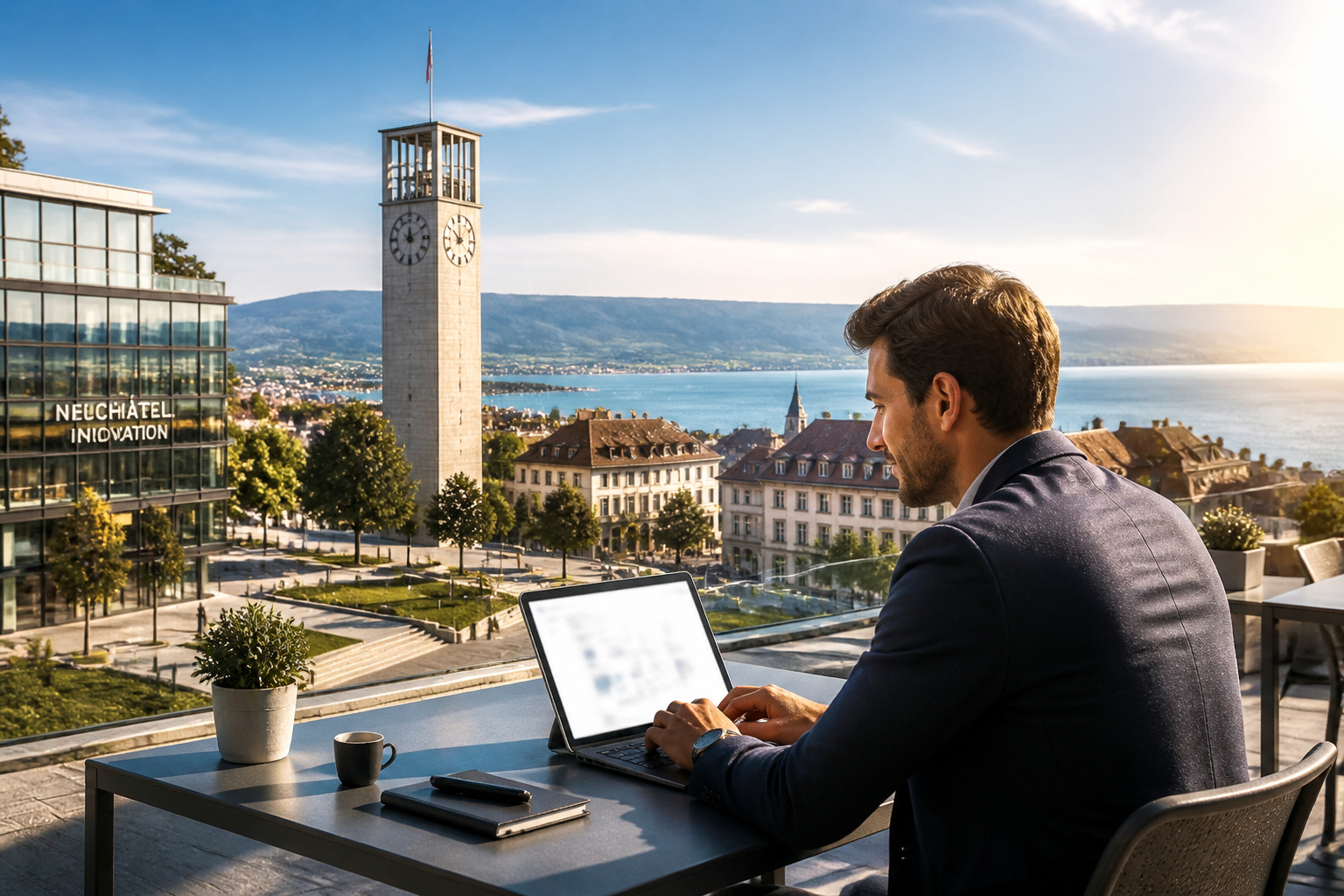 Homme daffaires a neuchatel vue panoramique