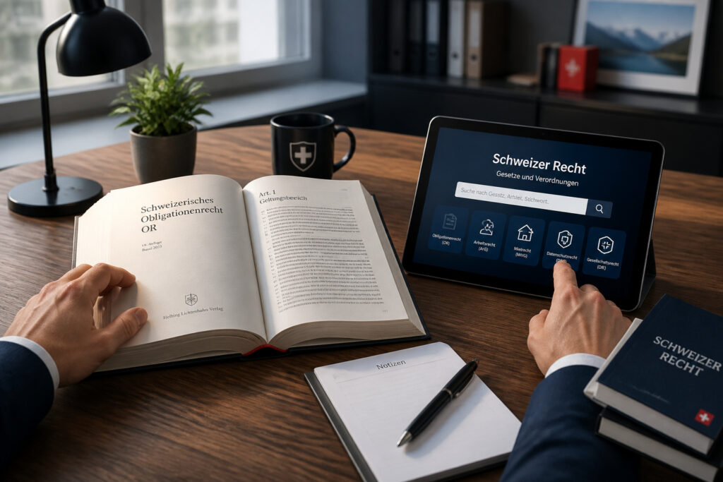Droit suisse livre et tablette