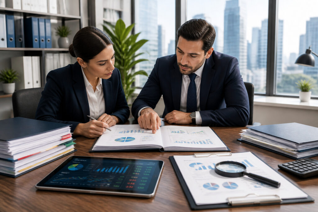 Analyse financiere dans un bureau moderne