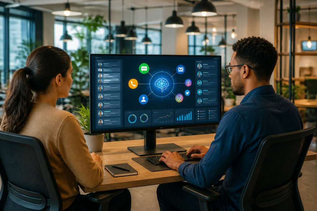 Collaboration et ia dans un bureau moderne